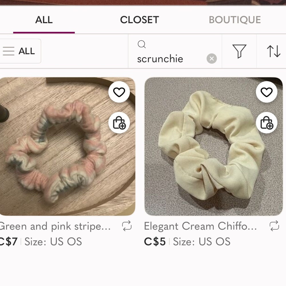 Chiffon Cream & Green and Pink Striped Scrunchie Set